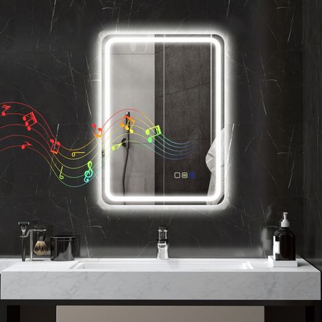 Miroir de salle de bain LED Bluetooth 50 x 70 cm avec traitement antibuée - Couleur argentée (1/5)