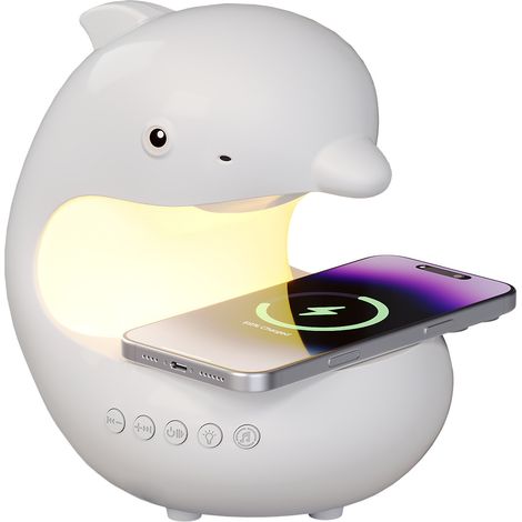 Luce notturna a LED ricaricabile con musica, simpatica lampada notturna a forma di delfino, 3000K-6000K, timer 1/2H, 7 colori di luce, ricaricabile tramite USB, lampada decorativa per scrivania o came