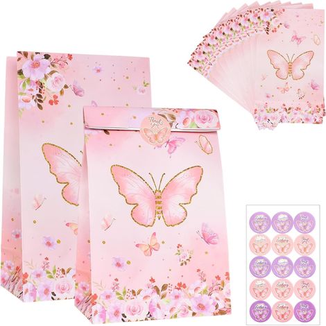 10 Sachets Cadeaux Papillons (13 x 8 x 22 cm), Sachets Créatifs en Papier Coloré Avec 1 Autocollant, Parfaits pour Les Anniversaires, Noël, Les Baby Showers et Les Friandises pour Enfants (Rosev) (1/5)