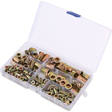 Écrous rivetés en alliage de zinc, coffret portable de 165 pièces M3 M4 M5 M6 M8 M10, inserts filetés pour taraudage, kit d'accessoires de fixation. (1/5)
