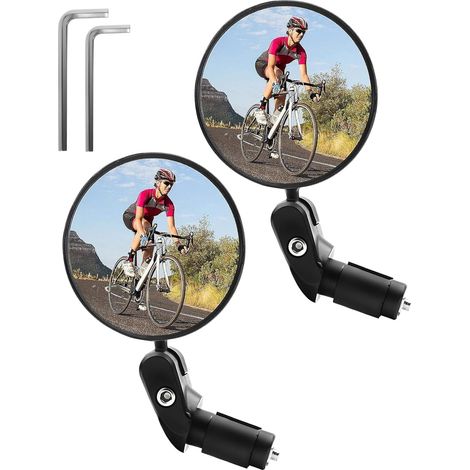 2 Pièces Rétroviseur Vélo,Rétroviseur de Vélo Convexe Rotatif 360°,Support de Guidon Universel (17-22mm) pour Vélos de Ville,VTT, Vélos Électriques (1/5)