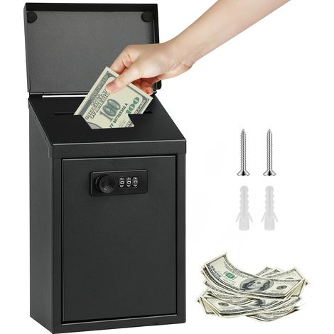 Coffre-Fort avec 2 Clés, Boîte de Serrure à Clé, Boîte de Sécurité à Domicile/Bureaux, Coffre Argent Billet, Pour la Sécurité à Domicile, Boîte de Rangement Sécurisée Noir A (1/5)