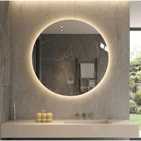 Specchio LED bagno rotondo 80 cm, antiappannamento, 3 luci, dimmerabile, DESVIAE