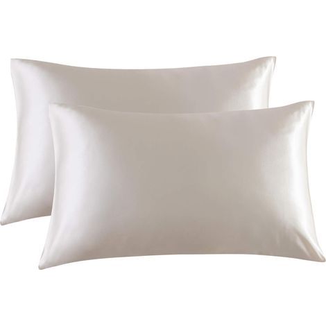 2 taies d'oreiller en satin 50 x 75 cm (blanc)-
