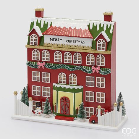 EDG Enzo De Gasperi Diorama Casetta Natalizia con LED H33x33x12 cm Rosso Scuro – Decorazione di Natale (1/5)