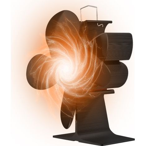 4-blade heat-powered stove fan with carrying handle and overheat protection. Portable, non-electric, eco-friendly butterfly fan for wood-burning fireplaces. (1/5)