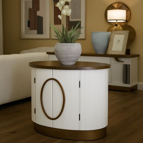 Dmora - Kommode Kolinsky, Wohnzimmerbuffet, Wohnzimmer-Sideboard, Moderne Küchen-Speisekammer, 79x48 h67 cm, Weiß und Braun (1/5)