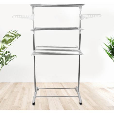 Séchoir à linge en acier inoxydable étendoir pliable H.158 CM Séchoir pliable à 3 niveaux, Blanc (1/5)