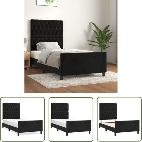 The Living Store Cadre de lit sans matelas noir 100x200 cm velours - Lit Double - Cadre De Lit - Lit Avec Têted’appui - Literie - Meubles De Chambre (1/5)