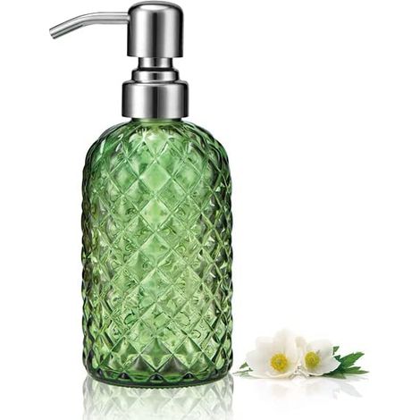 Distributeur De Savon En Verre - Réservoir Acier Inoxydable 304 - Pour Salle De Bain Cuisine Bureau - 1 Pièce