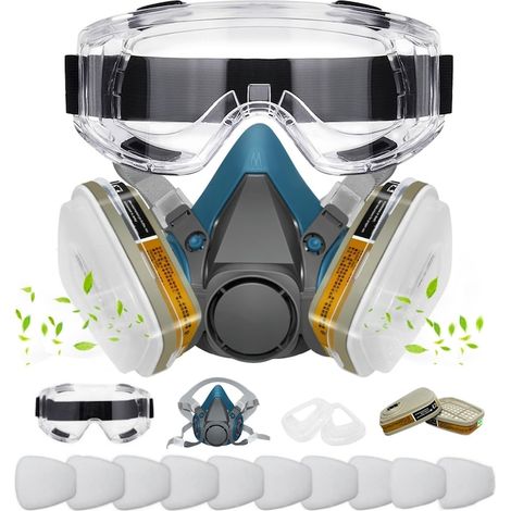 Ensemble respiratoire avec filtres et accessoires inclus, protection respiratoire, masque respiratoire chimique avec lunettes de protection pour résine époxy, poussière, noir et bleu (1/5)