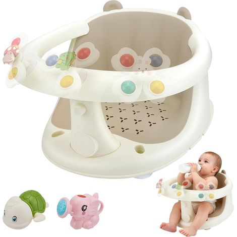 Seggiolino da bagno 2 in 1 per neonati - Centro giochi con 16 pezzi, 4 ventose antiscivolo, design ergonomico, da 6 mesi a 20 kg, drenaggio rapido, sedia da bagno portatile - Sicuro e divertente (1/5)