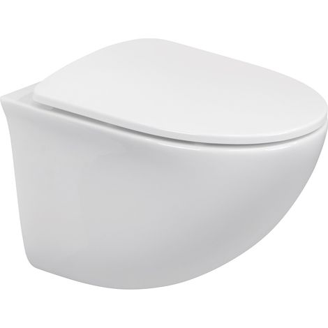 Design Hänge WC DORA spülrandlose Toilette inkl. WC Sitz mit Softclose Absenkautomatik + abnehmbar in Weiß (1/5)