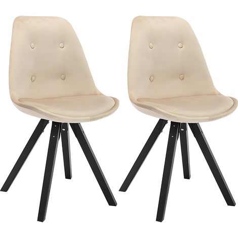 Lot de 2 chaises scandinaves ANEYA - Velours & Pieds Hévéa - Beige (1/5)