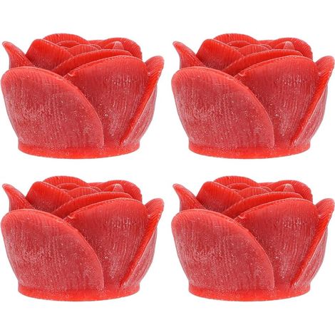 Lot de 4 bougies LED rouges en forme de rose pour une