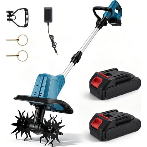 Motobineuse sur Batterie avec 2 x 21V Batteries, 600W Motoculteur Pliable  Largeur de Travail 22cm Profondeur 17cm, Moteur sans Balais, Bineuse Électrique pour Jardin et Pelouse (1/5)