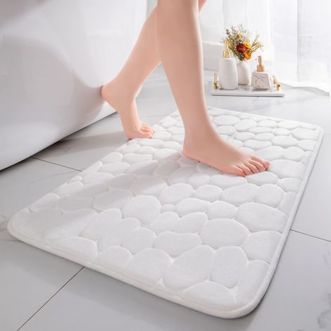 Tapis de Bain en Mousse à mémoire de Forme - Tapis de Douche Absorbant - Tapis de Bain décoratif - Tapis antidérapant pour Salle de Bain et Salon - 40 x 60 cm - Blanc (1/5)