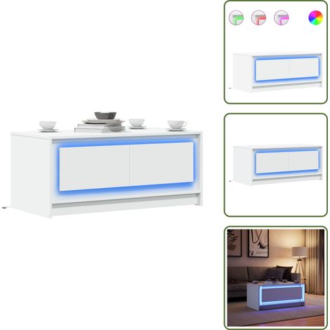 LED-Couchtisch Weiß Holzwerkstoff - Couchtisch - Couchtische - Beistelltisch - Sofatisch (1/5)