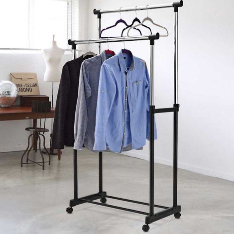 Stand Appendiabiti Doppio con Ruote Stender Regolabile in Altezza 80x40x160cm (1/4)