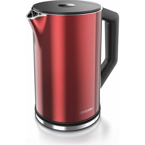 Arendo Wasserkocher 1,5 l 2200 W, Edelstahl, Doppelwand, Temperaturwahl 40 - 100°C mit Anzeige, rot (1/5)