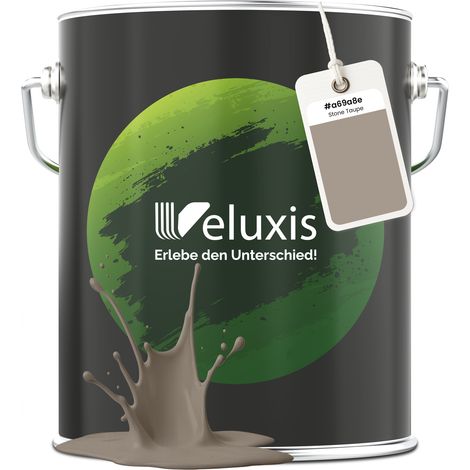 Pittura murale grigio beige grigio chiaro opaca per interni – Copertura classe 1, senza COV, senza primer, a goccia – Soggiorno e camera da letto – 5 L – Veluxis (Stone Taupe)