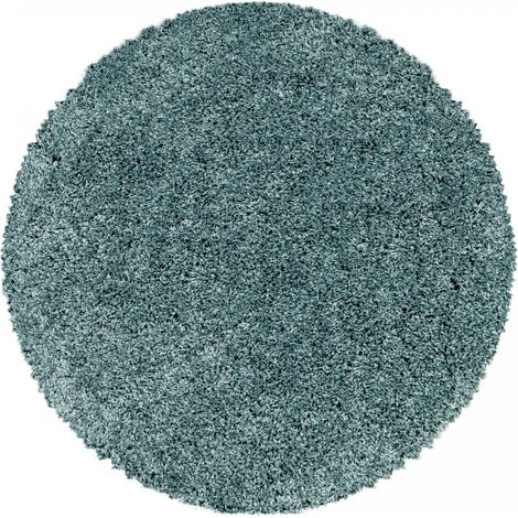 Tapis poils longs shaggy Ø200cm bleu tissé rond motif uni UNI I