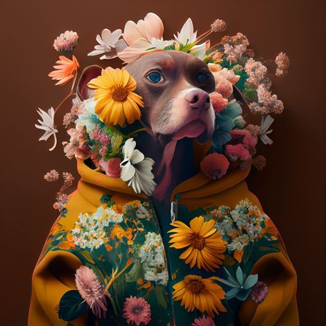 Tableau sur toile portrait canin fleuri 30x30 cm - Impression sur Toile Murale Décorative - Image imprimée en HD sur Toile - Toile sur Châssis en Bois FSC - Fabriqué en France
