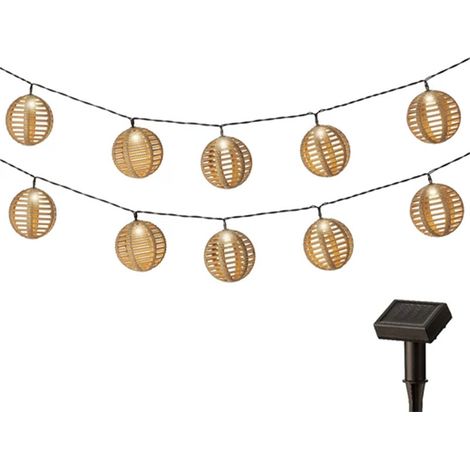 Guirlande solaire 10 boules plastiques imitation rotin