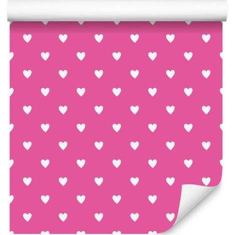 Papier peint à cœurs violets et rose poudré 50x1000 cm (1/5)