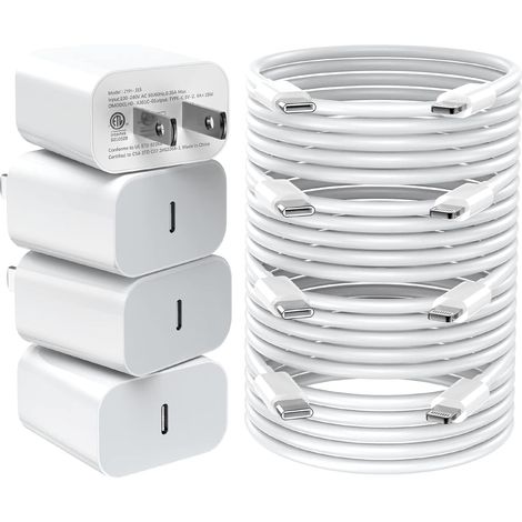 Chargeur rapide pour iPhone, chargeur mural USB-C PD 20 W, lot de 4 avec câble de charge rapide de 1,8 m - Chargeur rapide pour iPhone (1/4)