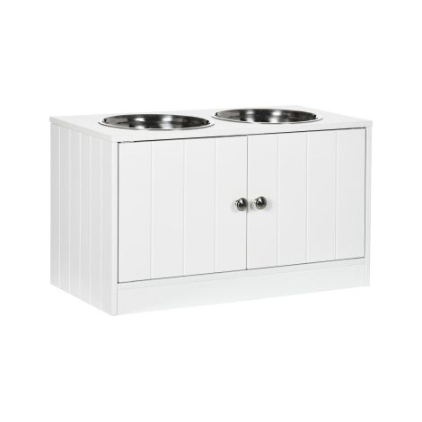 Gamelles pour chien, station d'alimentation surélevée avec 2 gamelles en acier inoxydable, support pour gamelles avec espace de rangement de 44 L, portes magnétiques, gamelle pour nourriture, gamelle