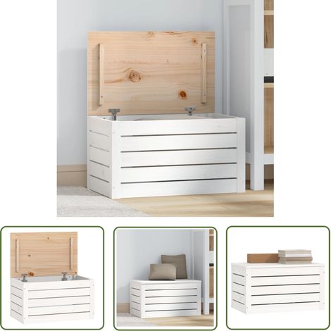 The Living Store Truhe Weiß 59,5x36,5x33 cm Massivholz Kiefer - Aufbewahrungsbox - Holzkiste - Speicherlösung - Kiefernholz - Weiße Truhe (1/5)