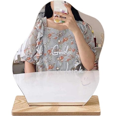 Miroir Acrylique Pour Maquillage - Pied En Bois Composite - Sans Cadre - Pour Bureau Chambre Et Espaces Minimalistes - Hauteur 24 Cm - 1 Pièce (1/4)
