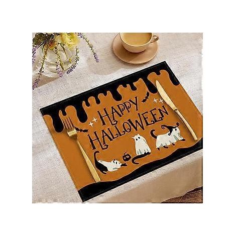 Sets de table en lin pour Halloween, série Trick Or Treat, sets de table combinés, décoration de table pour restaurants, dessous de plat isolants (YMCD-22) (1/2)