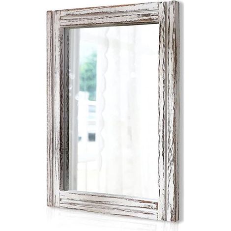 Miroir Montage mural rectangulaire en bois avec cadre rustique pour chambre à coucher ou salle de bain, 40 x 30 cm (1/5)