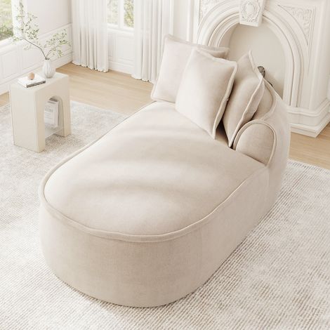 Divano Manchester con chaise longue a destra e cuscini in ciniglia - Tortora chiaro (1/5)