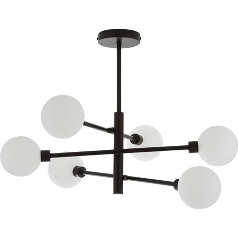 Litecraft Supa Ceiling Light Stick Semi Flush With White Glass Shades - Black