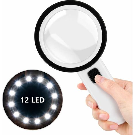Illuminated Magnifying Glass, High Quality Magnifying Glass with 12 LEDs, Handheld Magnifying Glass with 30x Illumination Function, Magnifying Glass with (1/5)