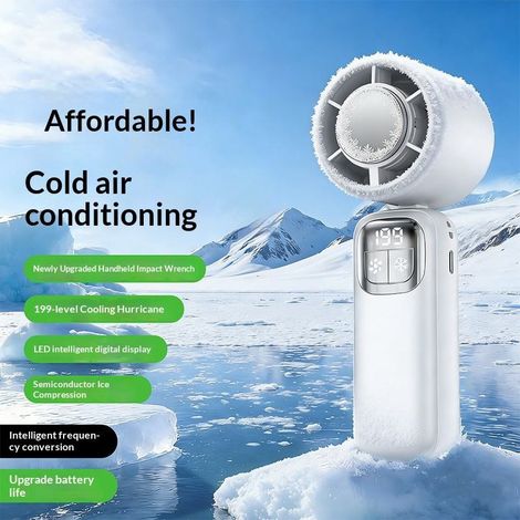 Tragbarer Turbo Ventilator mit Halbleiter-Kühlung – 199 Geschwindigkeiten, faltbar, Nacken-Design, USB wiederaufladbar, Mini Ventilator für Reisen, Büro & Outdoor (1/5)