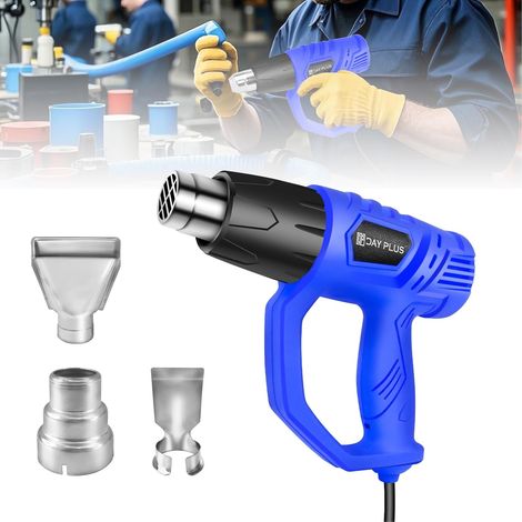 2000W Décapeurs Thermiques,Pistolet À Air Chaud avec 3 Buses,Double réglage de la température 300 & 600 ℃,pour rétrécir le PVC, décaper la peinture, faire de l'artisanat,Bleu (1/5)