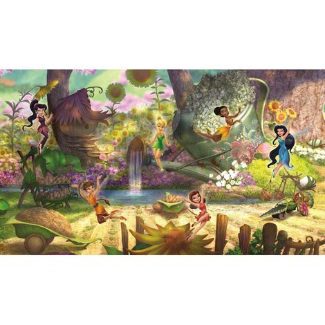 Papier peint panoramique encollé Clochette et ses amis à la cascade - 320 cm x 182,88 cm (1/3)