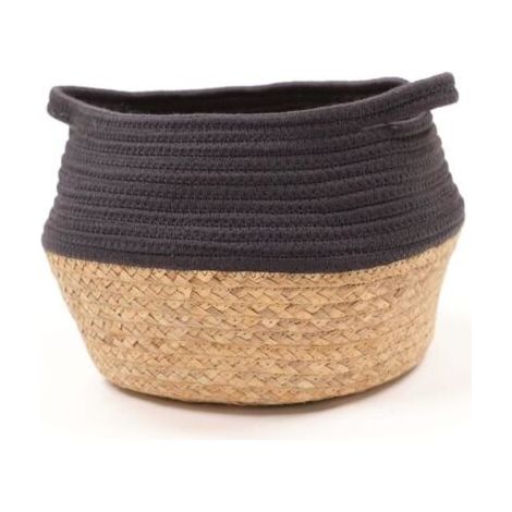 Panier rond tressé coton uni Gris anthracite 27x23 cm - (1/3)