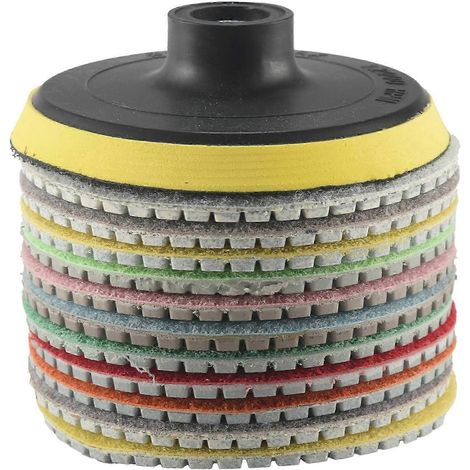 Lot de 12 disques de polissage diamantés abrasifs pour pierre, béton et marbre, utilisables à sec ou à l'eau. (1/5)