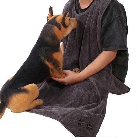 Serviette de bain pour chien à poche, séchage rapide, absorbante, idéale pour le bain des animaux.