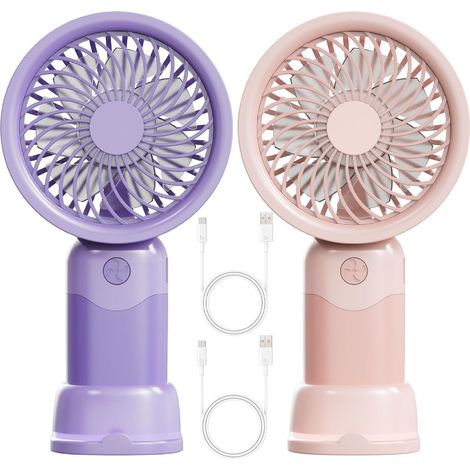 Ventilateur Portable, Mini Ventilateur de Bureau Portable à Main Rechargeable USB Mini Ventilateurs 3 Vitesses Ventilateurs de Poche pour Bureau, Voyage, Plage, Camping(Rose, Violet)