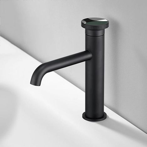 Black mixer tap for washbasin – Hot and cold water, single hole, modern brass design, easy installation (1/4)
