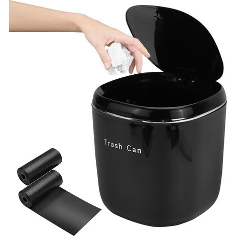 1 poubelle de table, ouverture bouton-poussoir, polypropylène, 2,5 l, noir, pour bureau salle de bain chambre
