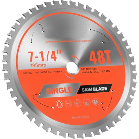 Lame de scie circulaire 185 mm, 48 dents en alliage, alésage 15,875 mm, coupe fine pour métaux, acier et aluminium, avec évents anti-bruit. (1/5)