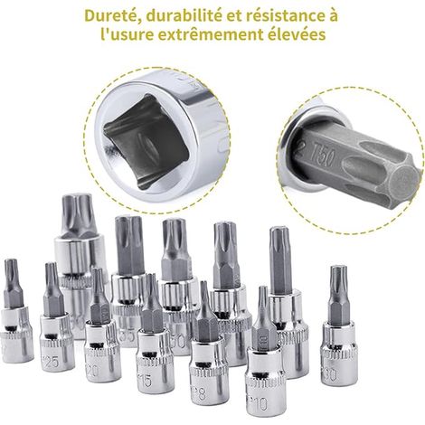 Torx Socket Set Female and Male T8 to T70, 1/2 Inch 1/4 Inch 3/8 Inch, T55 T8 T10 T15 T20 T25 T27 T30 T40 T45 T50 T60 T70 (1/2)