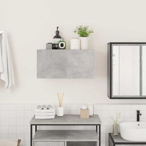 Meuble de Rangement Mural pour Salle de Bain, 60x25x30 cm, Couleur Béton Gris, Bois d'Ingénierie (1/5)